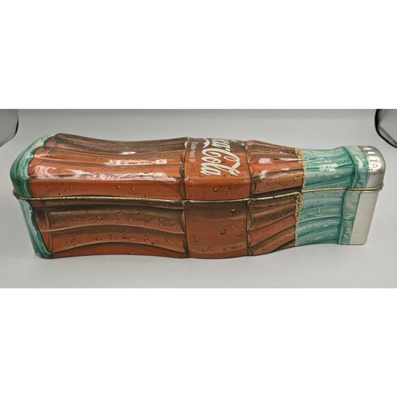 Vintage 1997 Coca-Cola Bottle Shaped Tin Canister with Hinges to Open - Picture 7 of 13